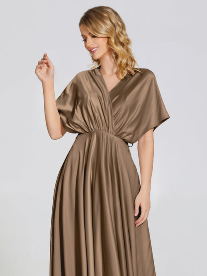 Georgia Open Back Soft Satin Bridesmaid Dress With Sleeves