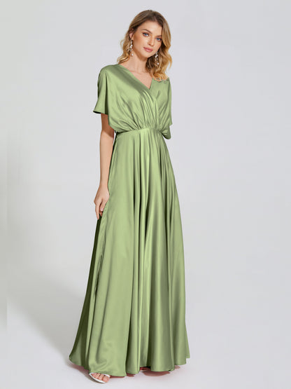 Georgia Open Back Soft Satin Bridesmaid Dress With Sleeves