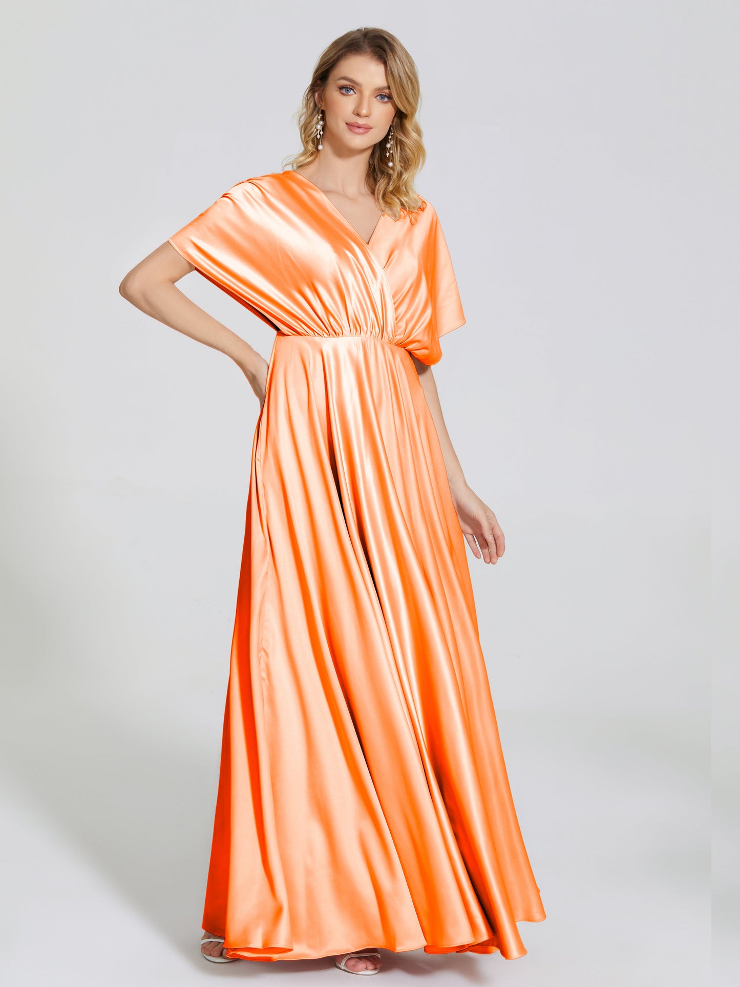 Georgia Open Back Soft Satin Bridesmaid Dress With Sleeves