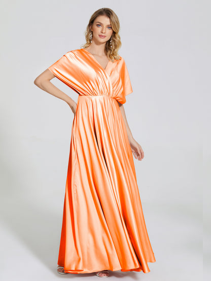 Georgia Open Back Soft Satin Bridesmaid Dress With Sleeves