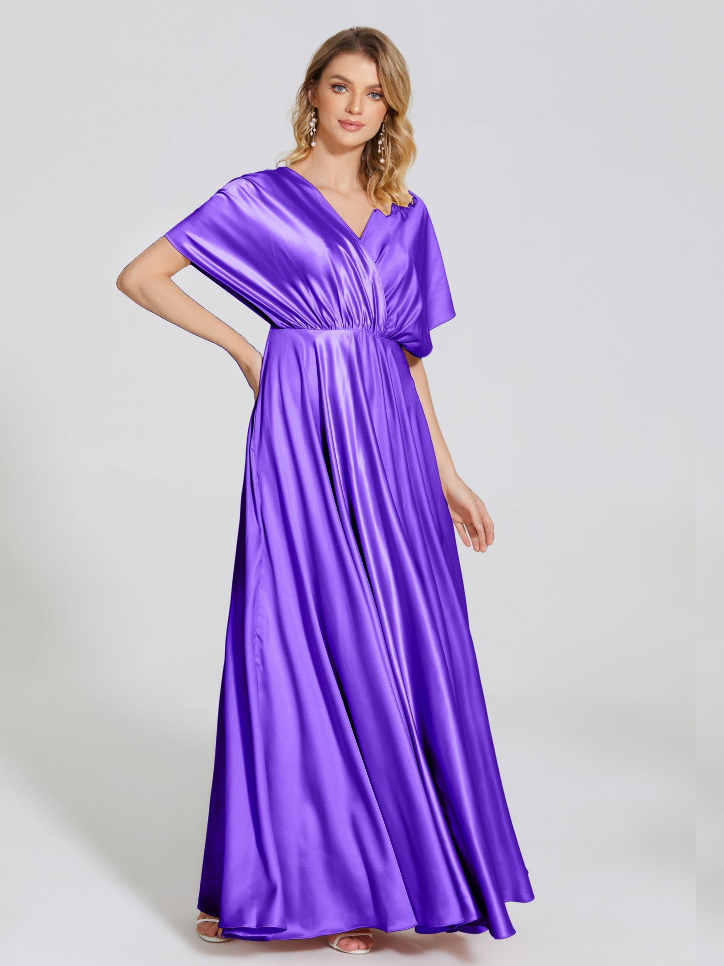 Georgia Open Back Soft Satin Bridesmaid Dress With Sleeves