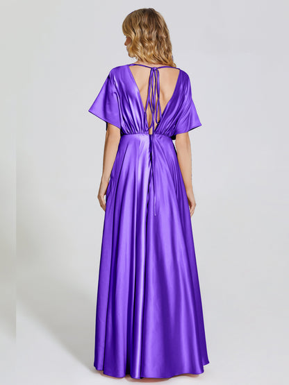 Georgia Open Back Soft Satin Bridesmaid Dress With Sleeves