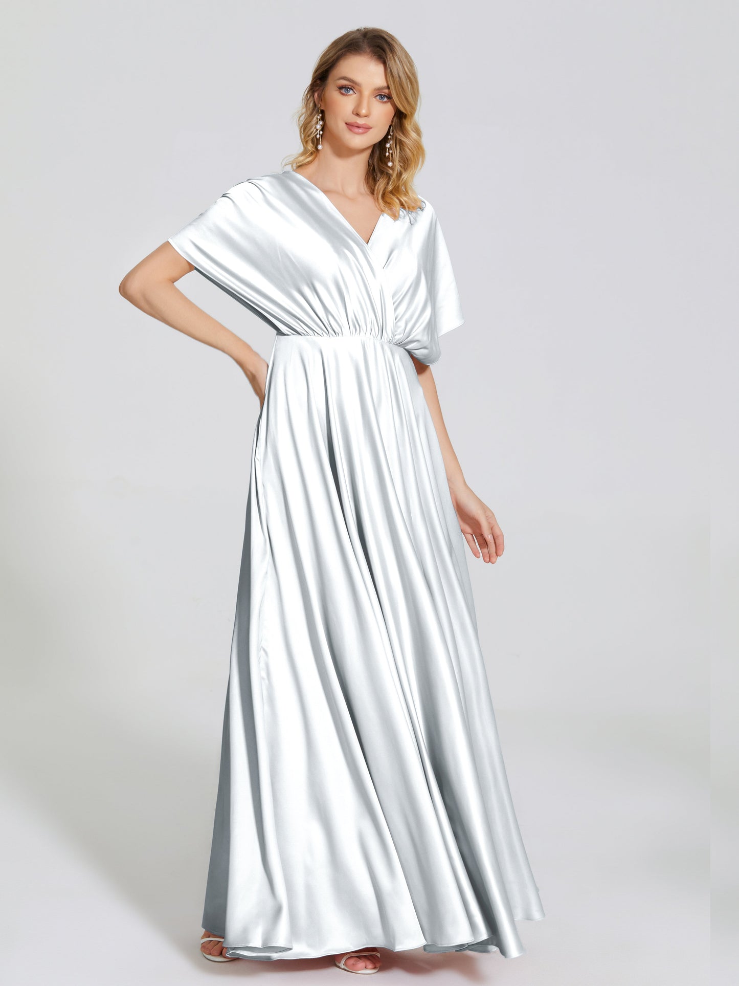 Georgia Open Back Soft Satin Bridesmaid Dress With Sleeves