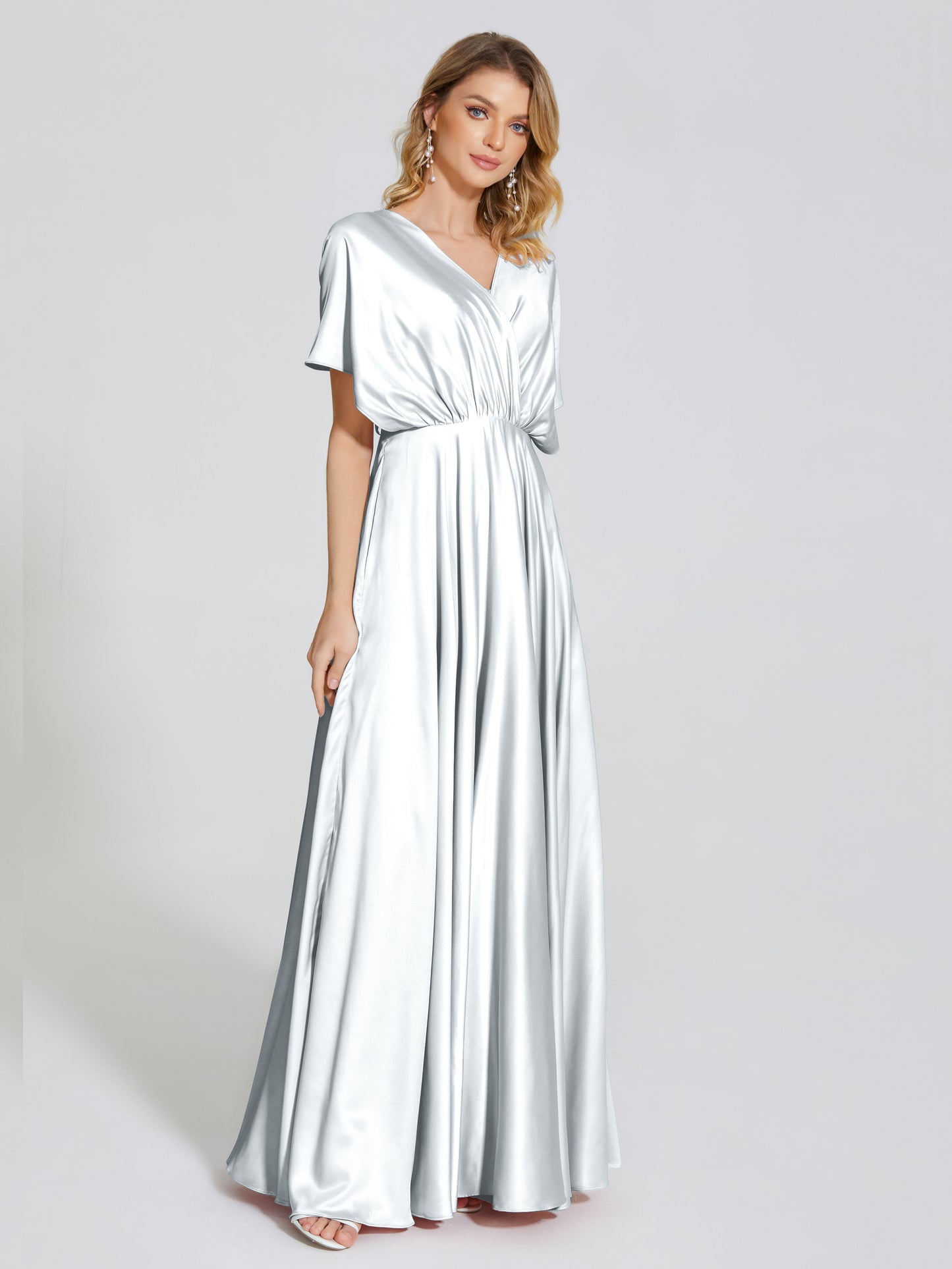 Georgia Open Back Soft Satin Bridesmaid Dress With Sleeves