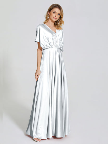 Georgia Open Back Soft Satin Bridesmaid Dress With Sleeves