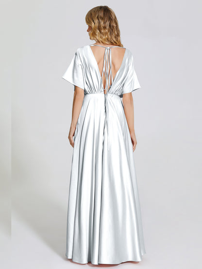 Georgia Open Back Soft Satin Bridesmaid Dress With Sleeves
