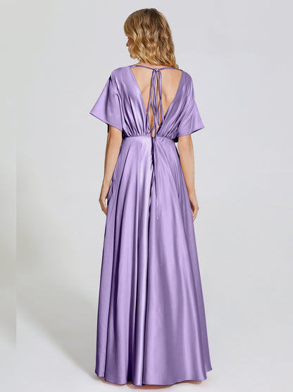 Georgia Open Back Soft Satin Bridesmaid Dress With Sleeves