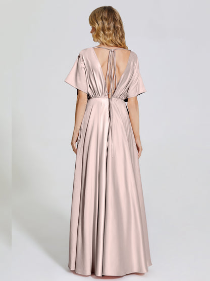 Georgia Open Back Soft Satin Bridesmaid Dress With Sleeves