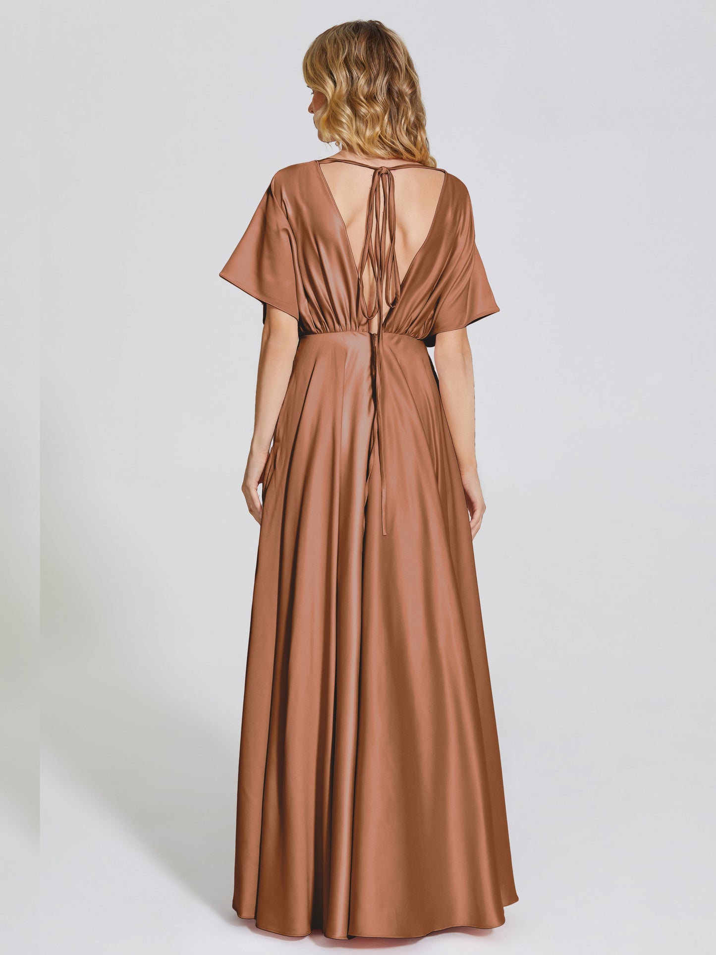 Georgia Open Back Soft Satin Bridesmaid Dress With Sleeves