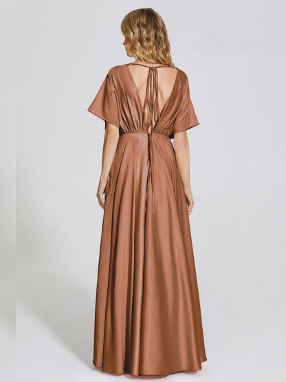 Georgia Open Back Soft Satin Bridesmaid Dress With Sleeves