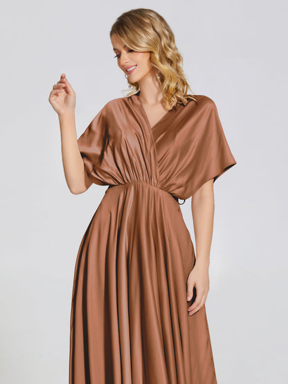 Georgia Open Back Soft Satin Bridesmaid Dress With Sleeves