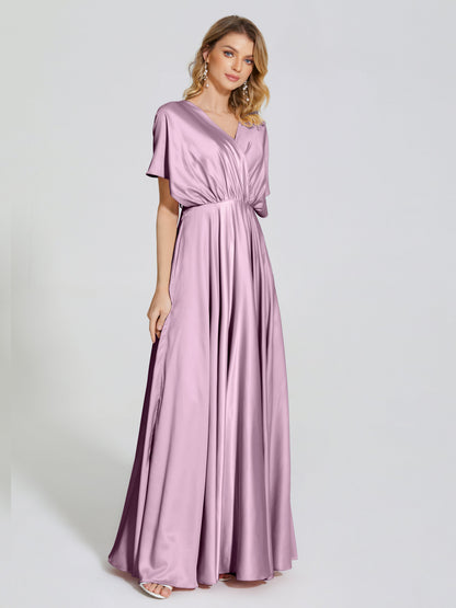 Georgia Open Back Soft Satin Bridesmaid Dress With Sleeves
