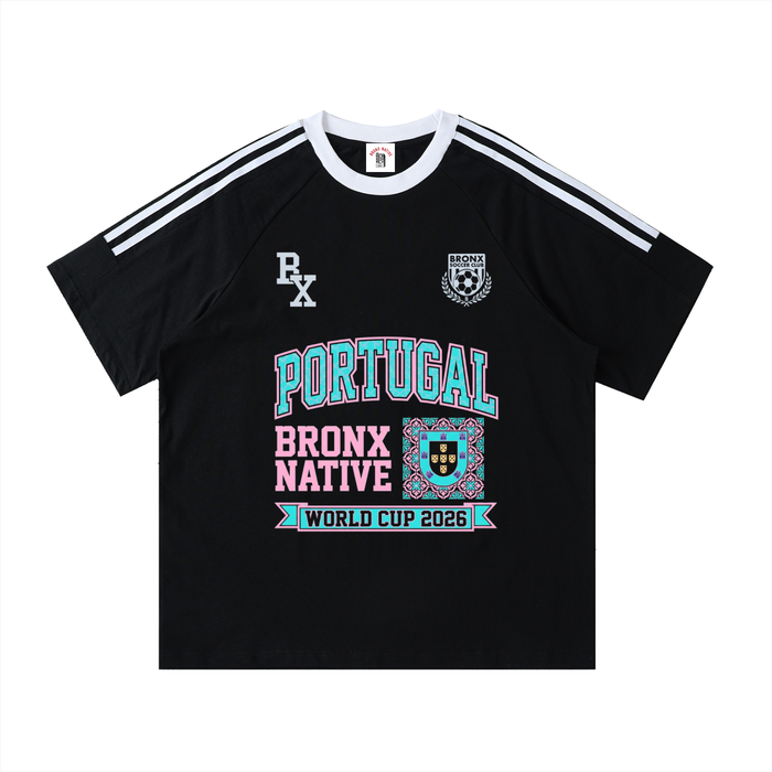 Portugal x Bronx Native Color Pop Soccer Contrast Tape Crewneck Cotton T-Shirt product image 1 of 2 by Bronx Native