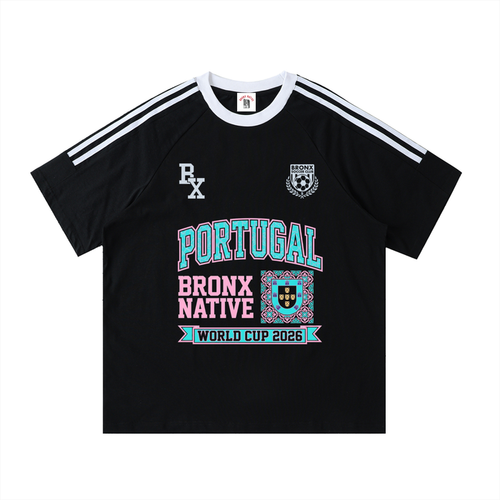 Portugal x Bronx Native Color Pop Soccer Contrast Tape Crewneck Cotton T-Shirt product image 1 of 2 by Bronx Native