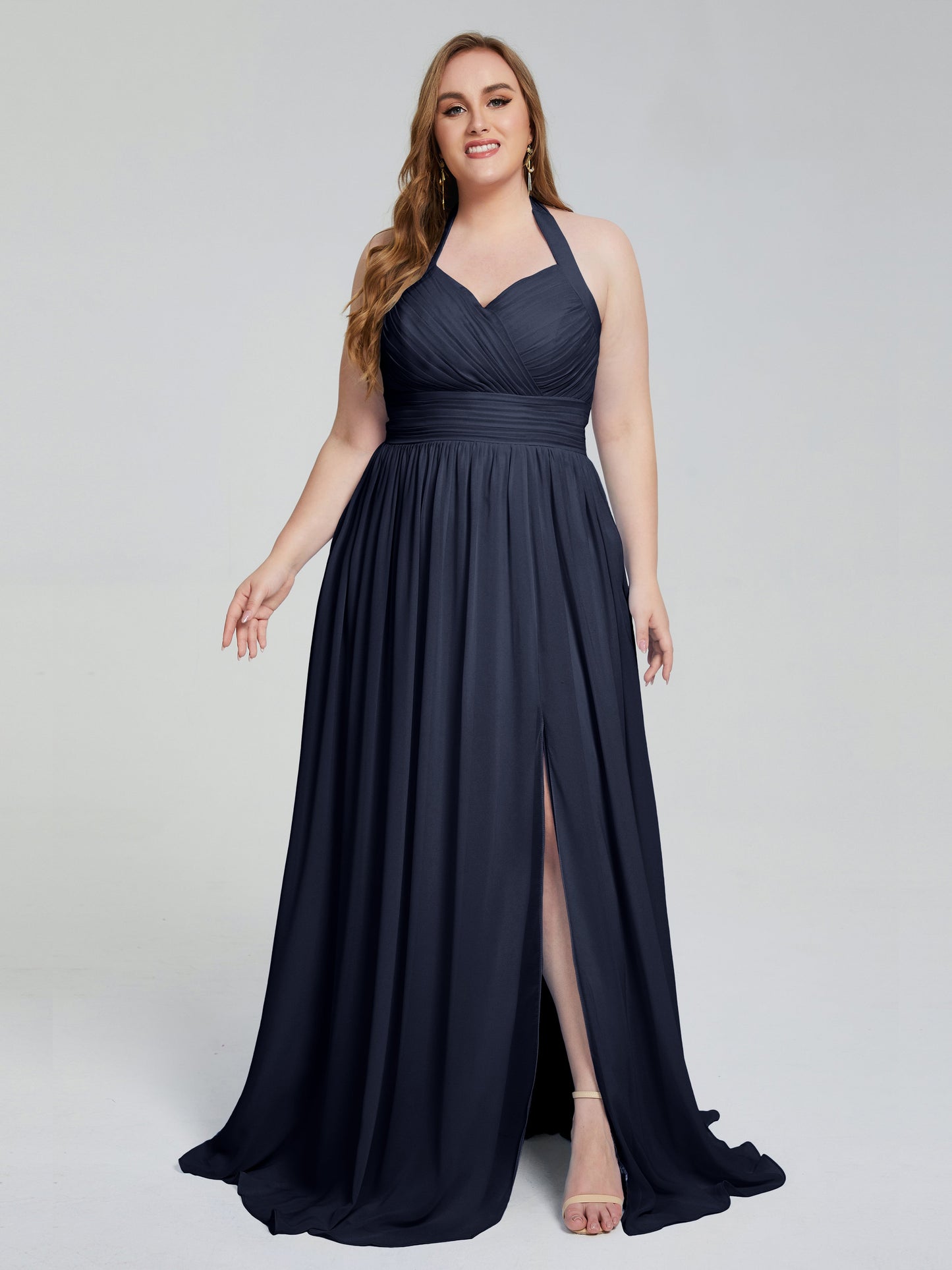 Presley Halter Split Plus Size Long Bridesmaid Dresses