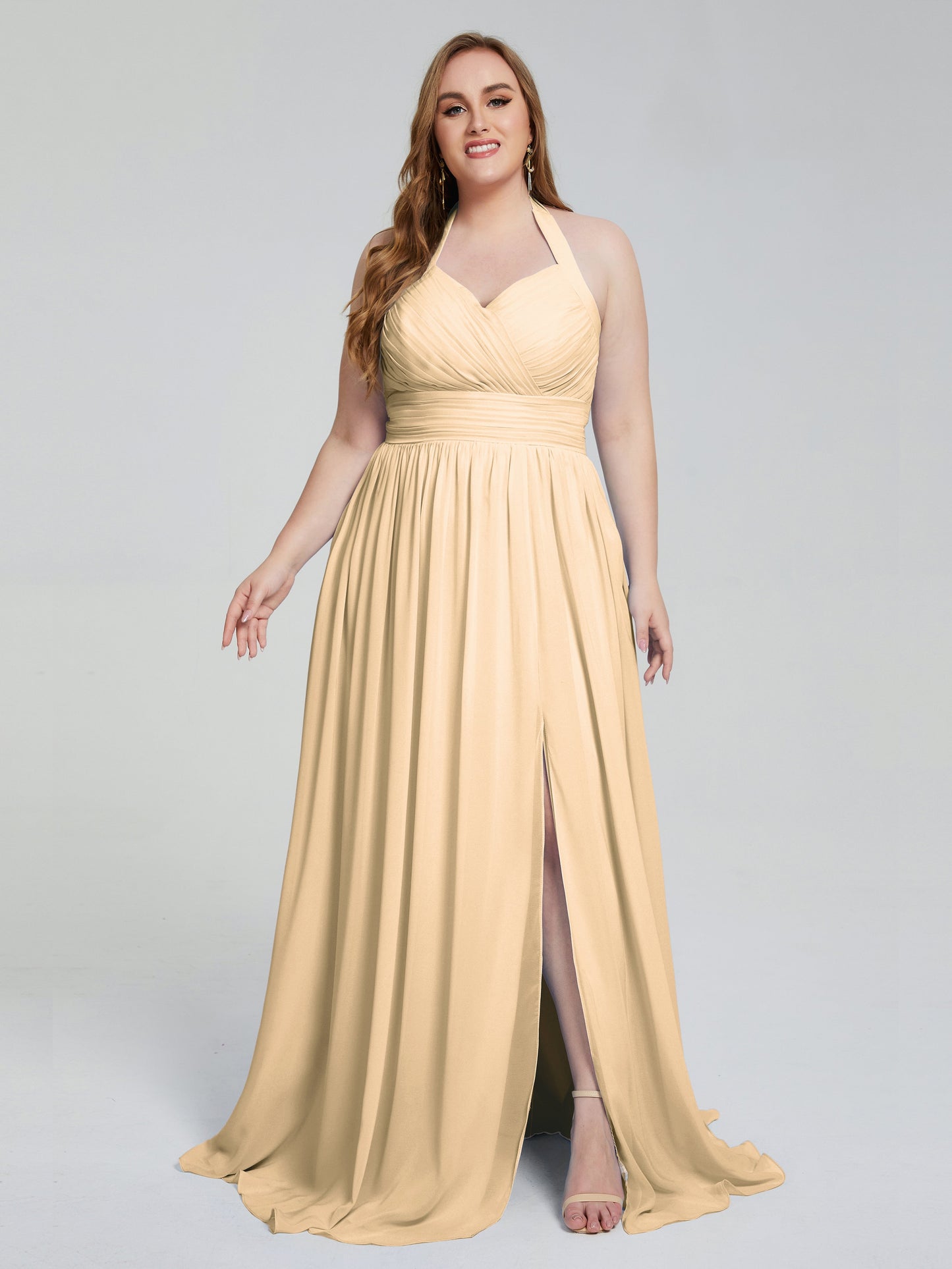 Presley Halter Split Plus Size Long Bridesmaid Dresses