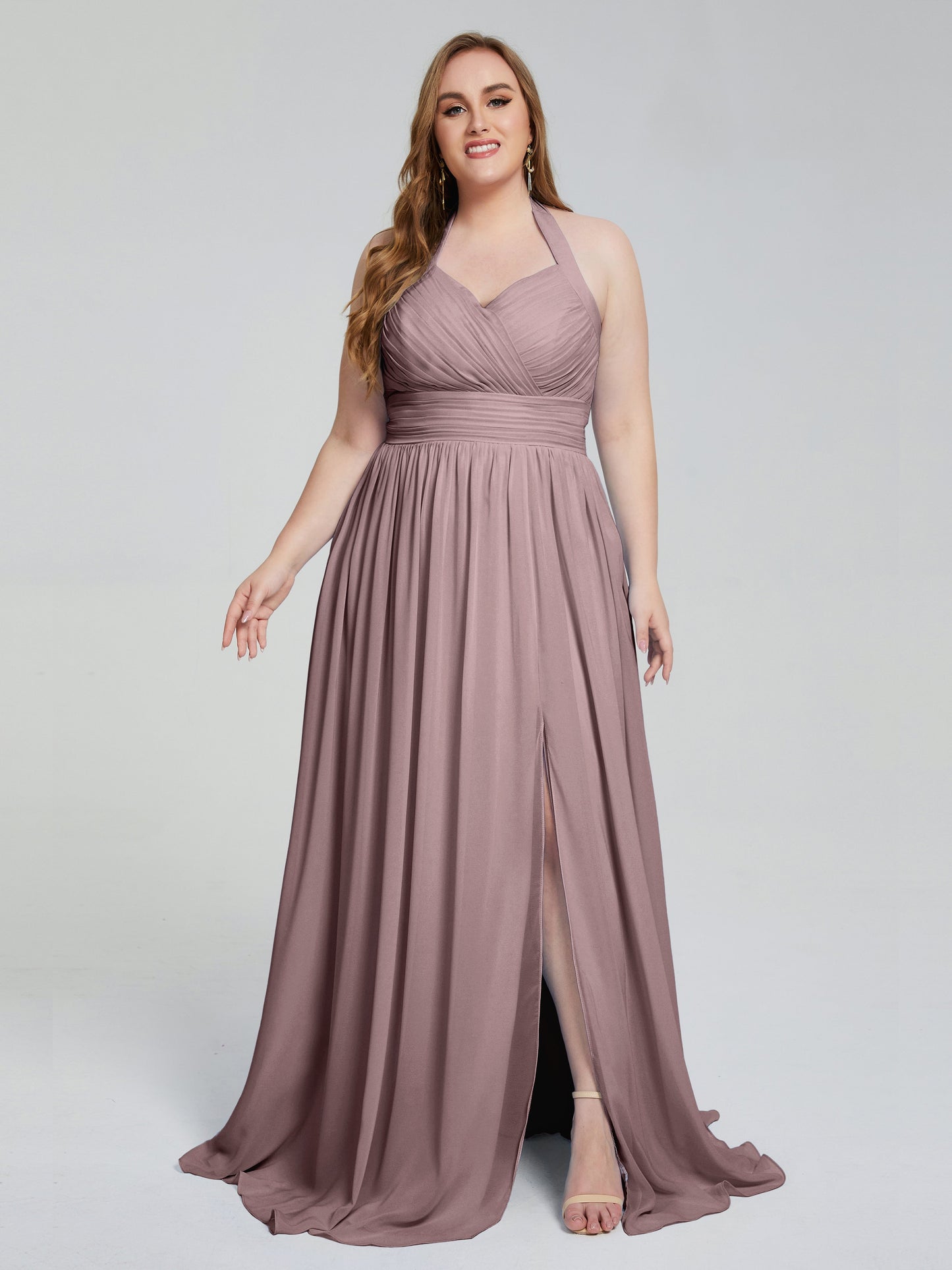 Presley Halter Split Plus Size Long Bridesmaid Dresses