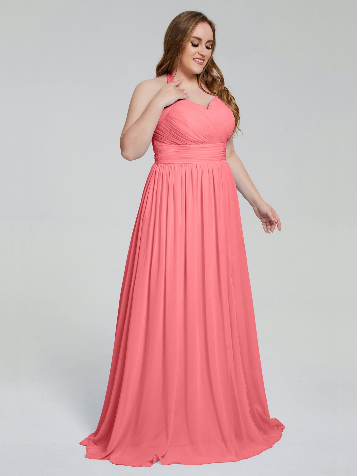 Presley Halter Split Plus Size Long Bridesmaid Dresses