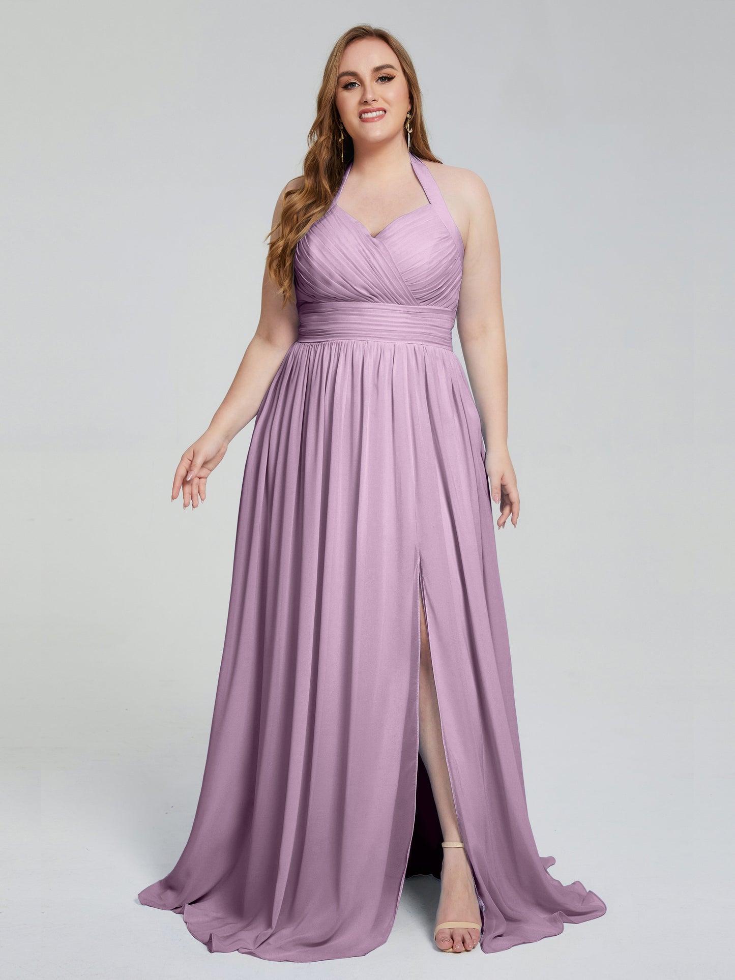 Presley Halter Split Plus Size Long Bridesmaid Dresses