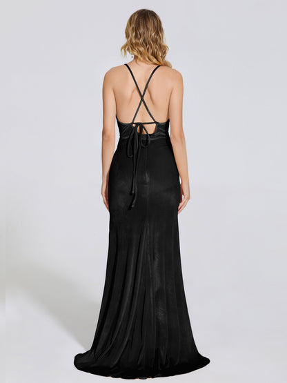 Sloane Spaghetti Straps Velvet Trumpet Bridesmaid Dress