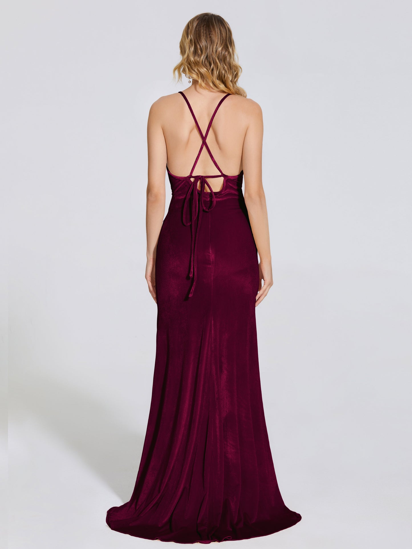 Sloane Spaghetti Straps Velvet Trumpet Bridesmaid Dress