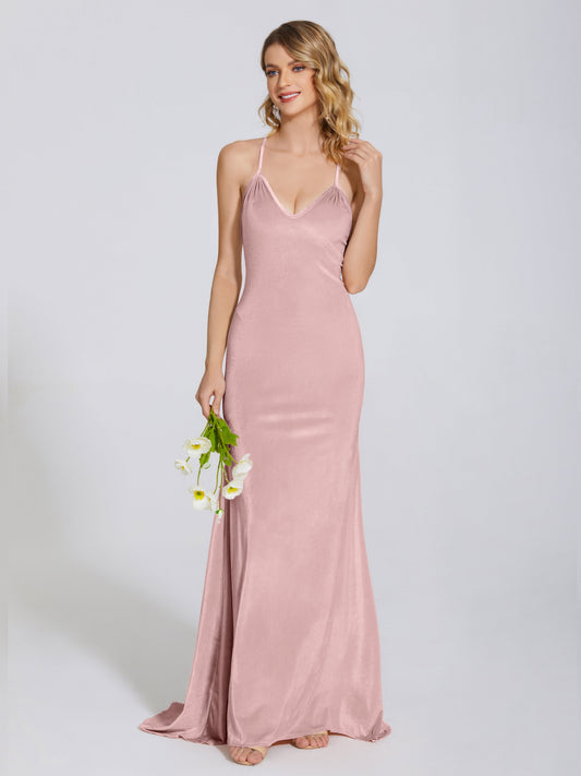 Sloane Spaghetti Straps Velvet Trumpet Bridesmaid Dress
