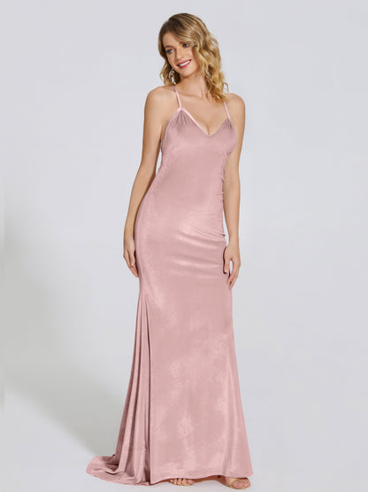 Sloane Spaghetti Straps Velvet Trumpet Bridesmaid Dress