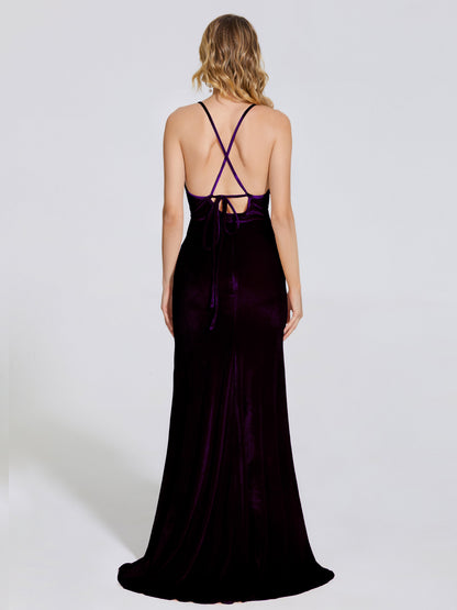Sloane Spaghetti Straps Velvet Trumpet Bridesmaid Dress