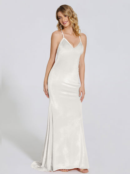 Sloane Spaghetti Straps Velvet Trumpet Bridesmaid Dress