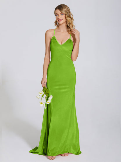 Sloane Spaghetti Straps Velvet Trumpet Bridesmaid Dress