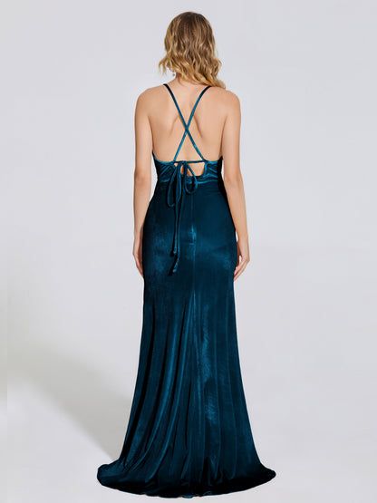 Sloane Spaghetti Straps Velvet Trumpet Bridesmaid Dress