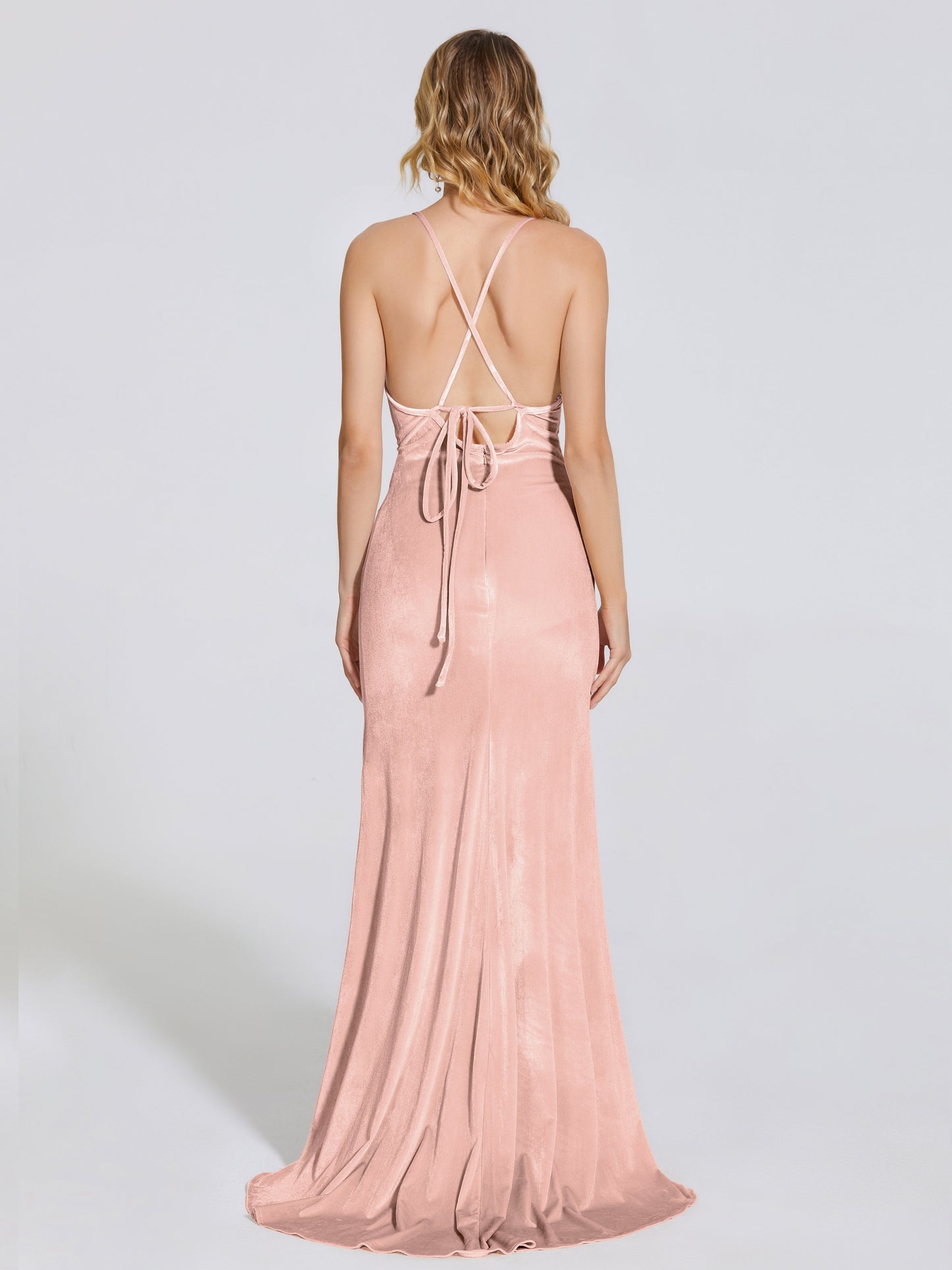 Sloane Spaghetti Straps Velvet Trumpet Bridesmaid Dress