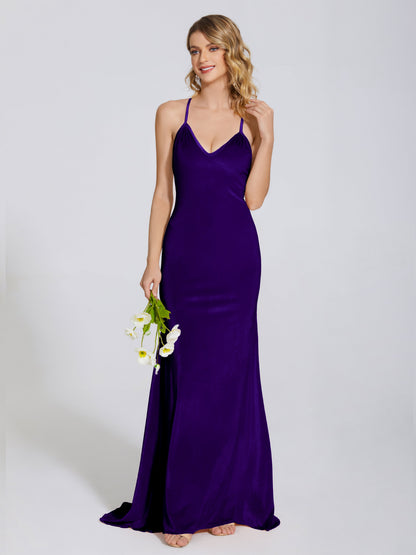 Sloane Spaghetti Straps Velvet Trumpet Bridesmaid Dress