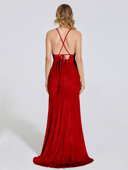 Sloane Spaghetti Straps Velvet Trumpet Bridesmaid Dress