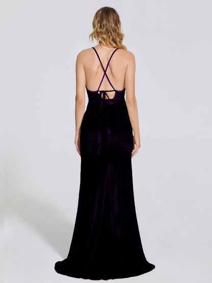 Sloane Spaghetti Straps Velvet Trumpet Bridesmaid Dress