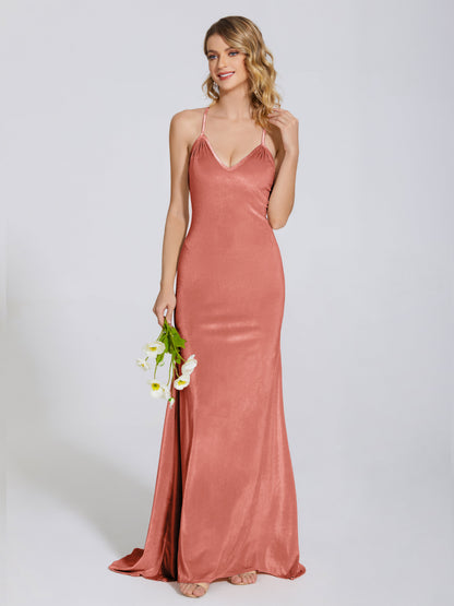 Sloane Spaghetti Straps Velvet Trumpet Bridesmaid Dress