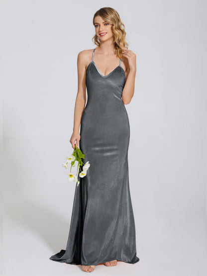 Sloane Spaghetti Straps Velvet Trumpet Bridesmaid Dress