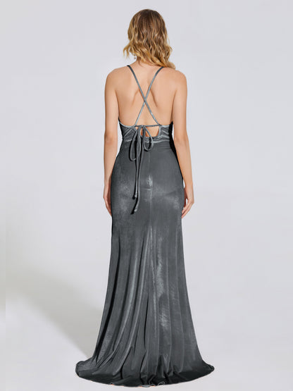 Sloane Spaghetti Straps Velvet Trumpet Bridesmaid Dress