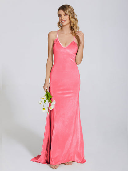 Sloane Spaghetti Straps Velvet Trumpet Bridesmaid Dress