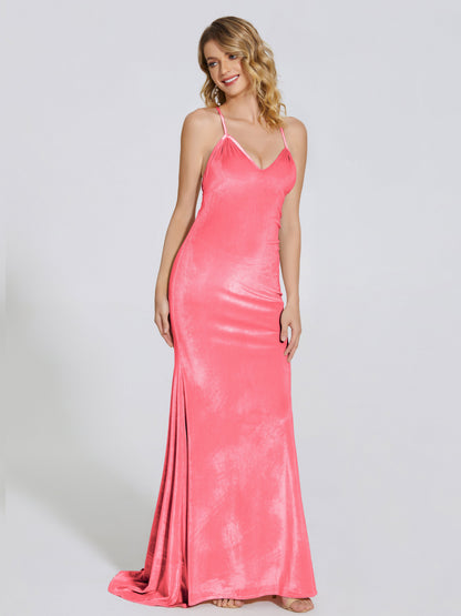 Sloane Spaghetti Straps Velvet Trumpet Bridesmaid Dress