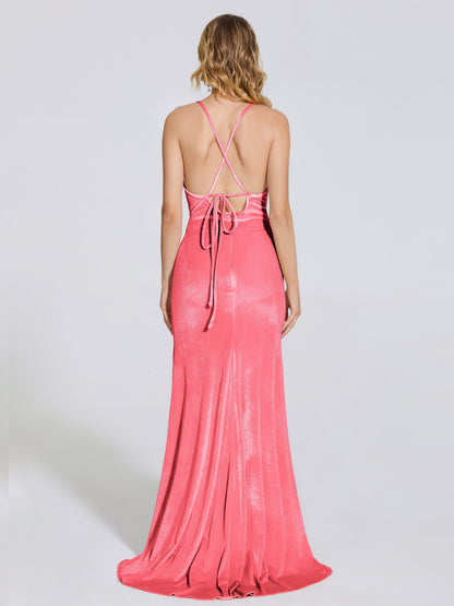 Sloane Spaghetti Straps Velvet Trumpet Bridesmaid Dress