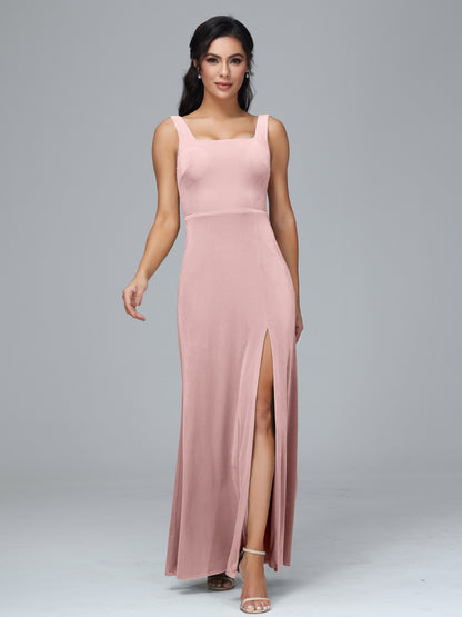 Square Neck Plus Size Velvet Bridesmaid Dress With Slit