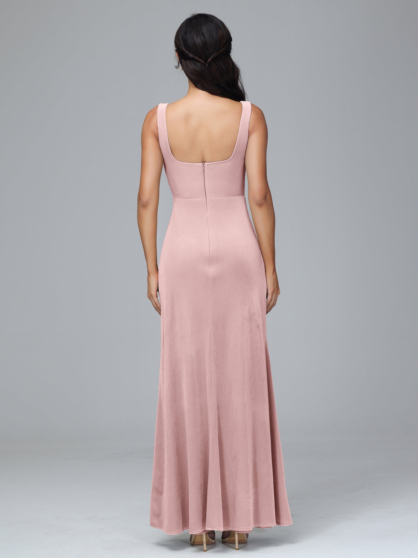 Square Neck Plus Size Velvet Bridesmaid Dress With Slit