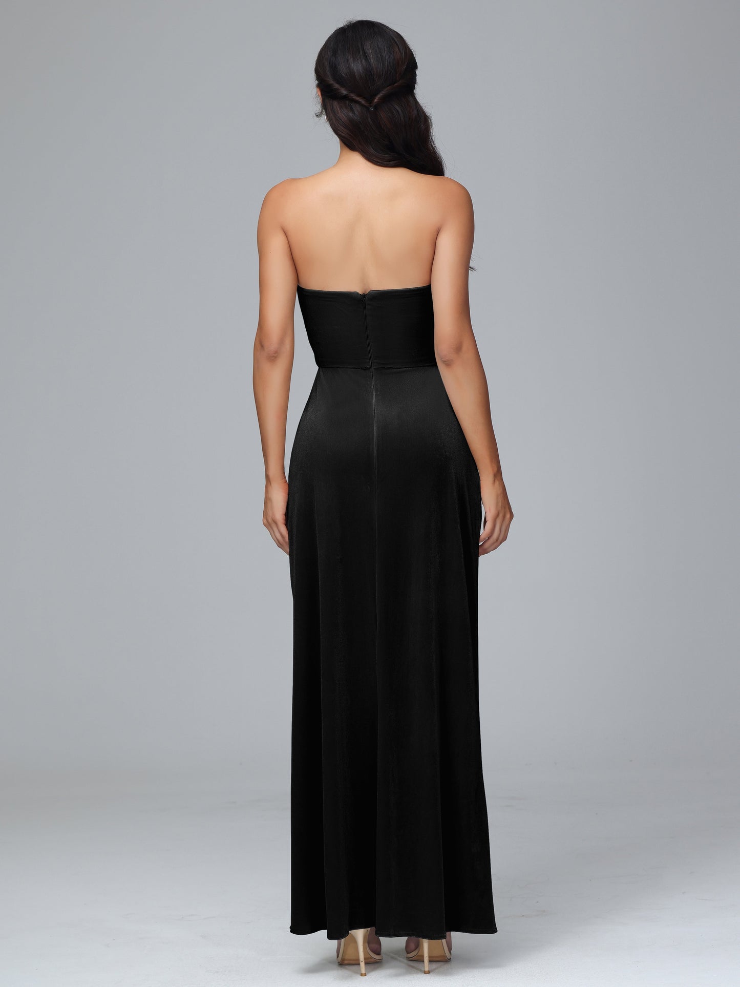 Strapless Plus Size Velvet Bridesmaid Dress With Slit