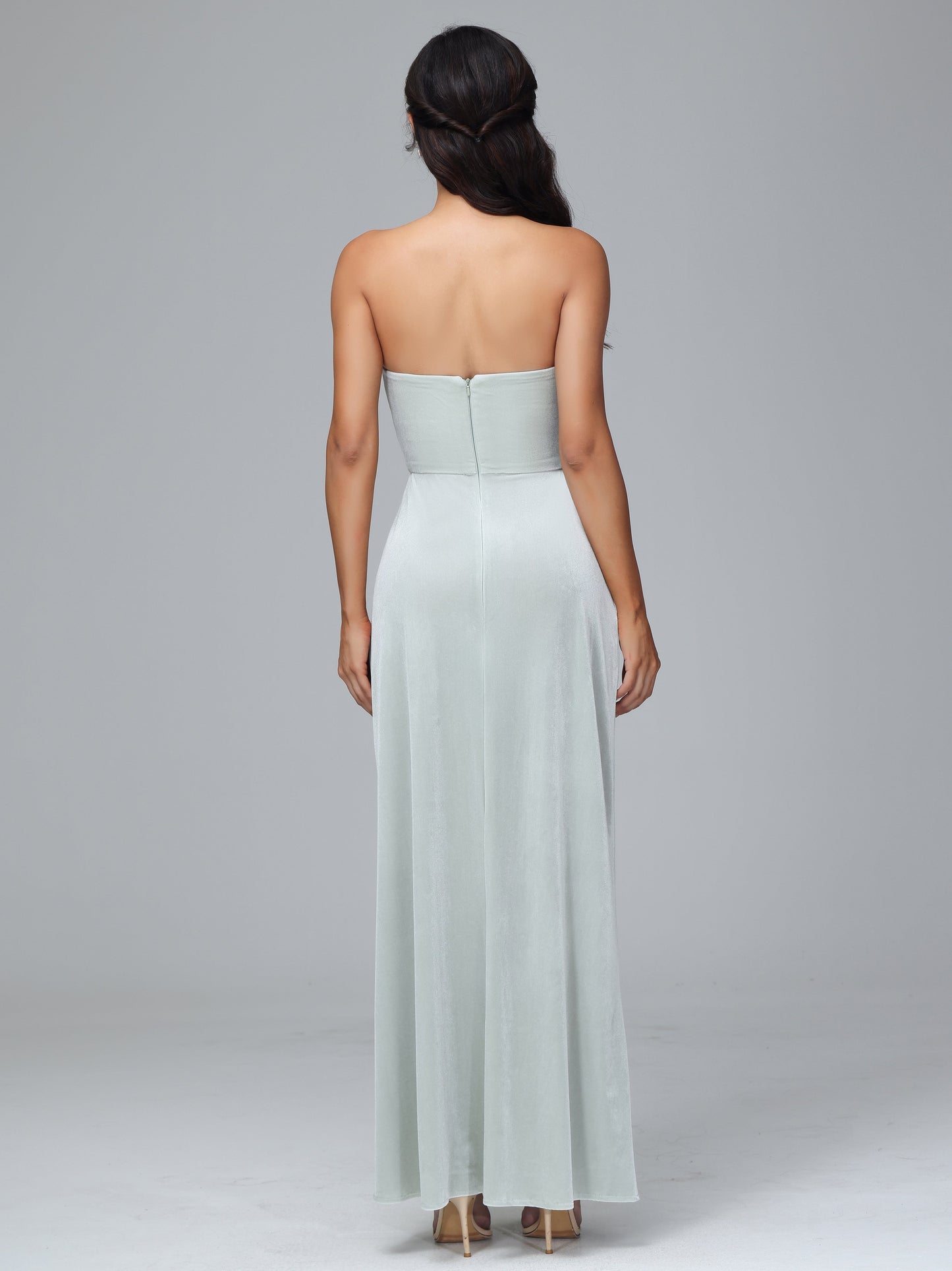 Strapless Plus Size Velvet Bridesmaid Dress With Slit