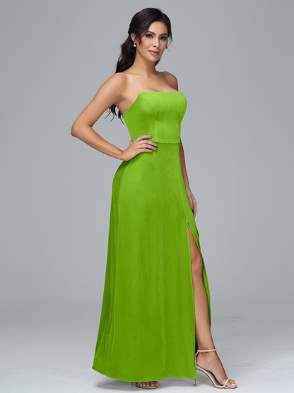 Strapless Plus Size Velvet Bridesmaid Dress With Slit