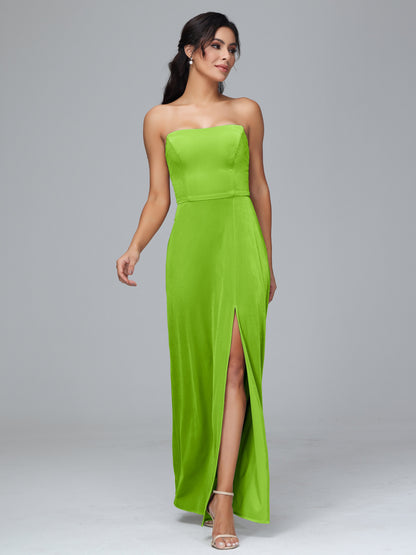 Strapless Plus Size Velvet Bridesmaid Dress With Slit