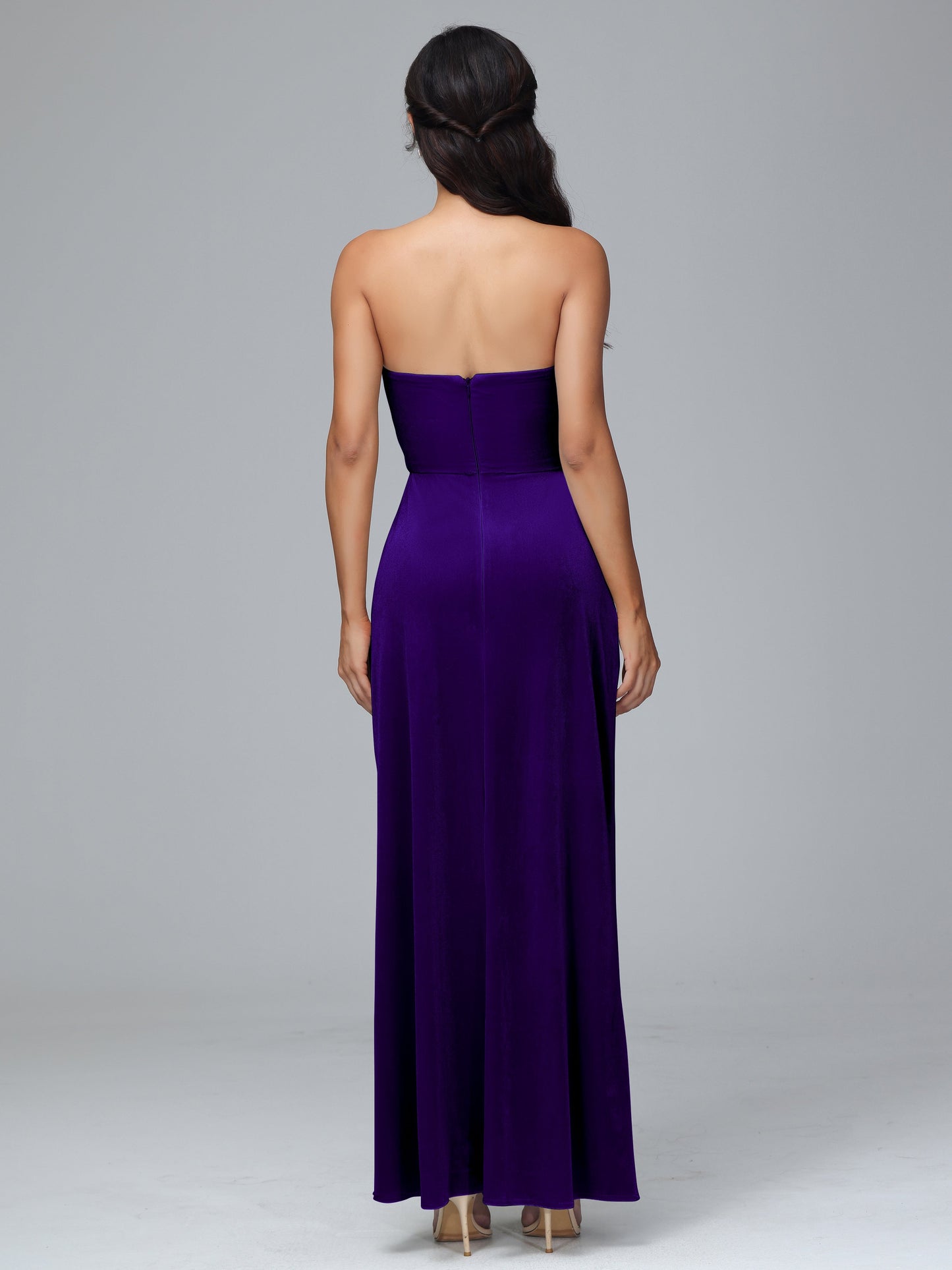 Strapless Plus Size Velvet Bridesmaid Dress With Slit