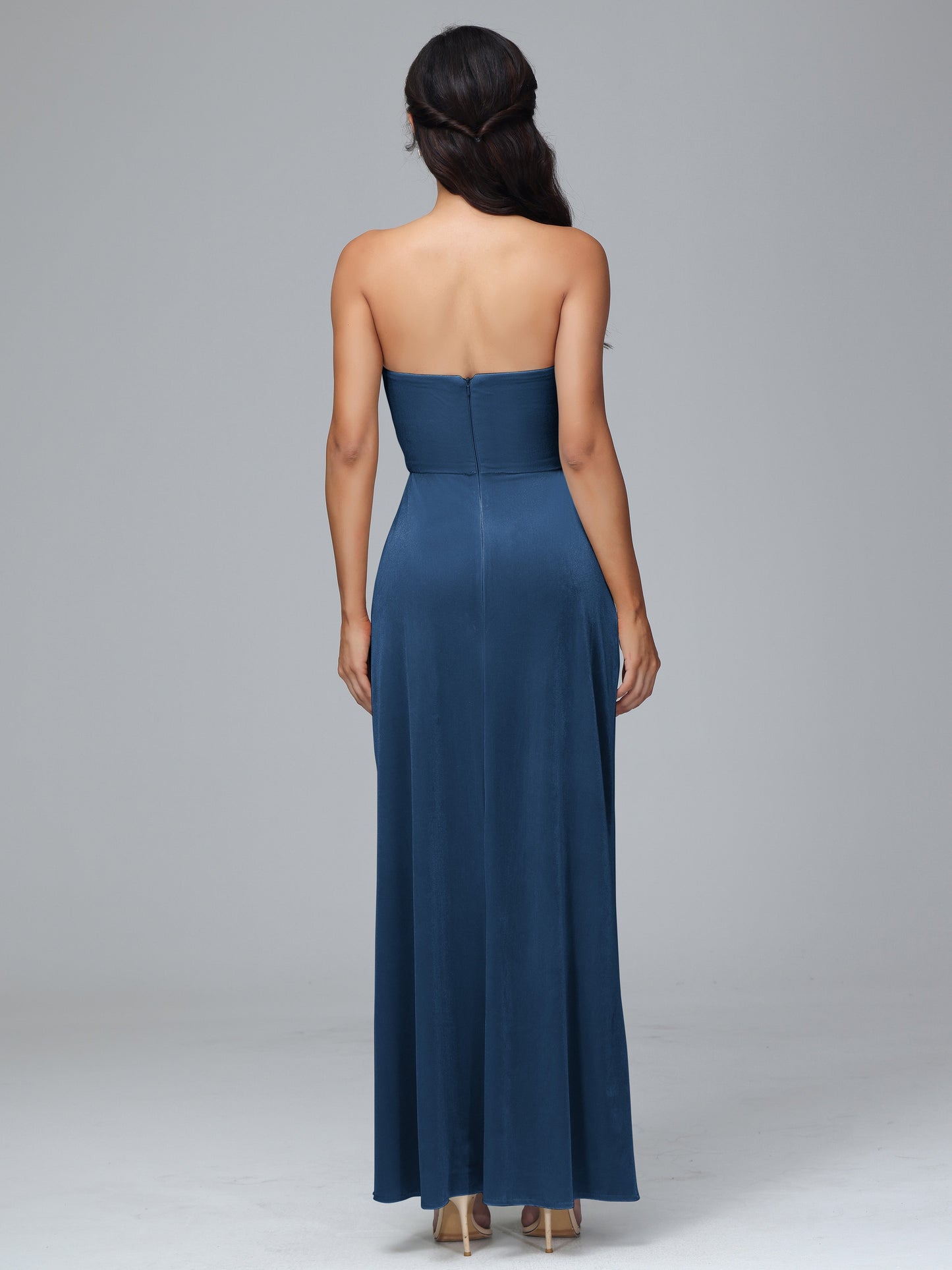 Strapless Plus Size Velvet Bridesmaid Dress With Slit
