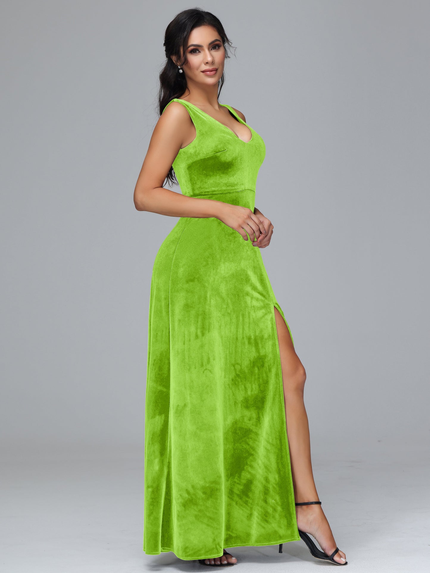 Straps V Neck Bridesmaid Dress With Slit